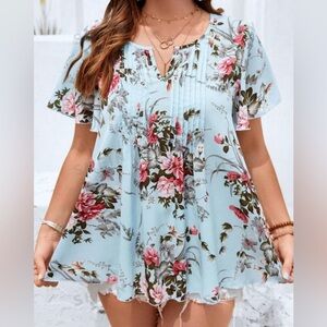 NEW SHEIN LUNE Plus Floral Print blouse